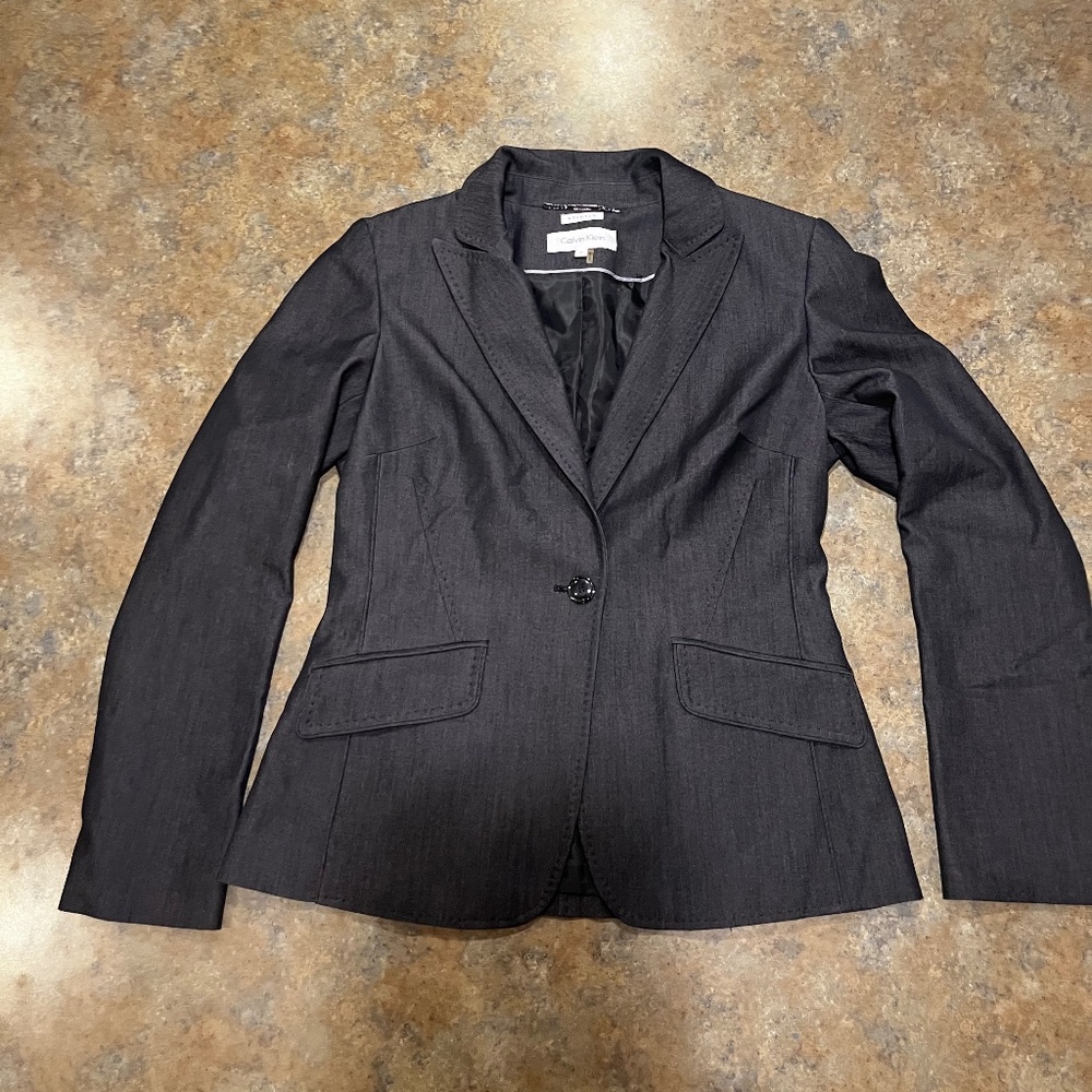 Calvin Klein One Button Stretch Blazer – Women's Size 6 – Charcoal Gray